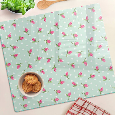 Tábua para cozinha Tulipas cor de rosa em um fundo verde