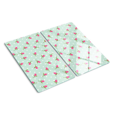 Tábua para cozinha Tulipas cor de rosa em um fundo verde