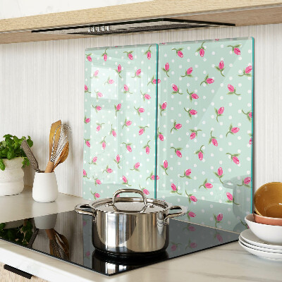 Tábua para cozinha Tulipas cor de rosa em um fundo verde