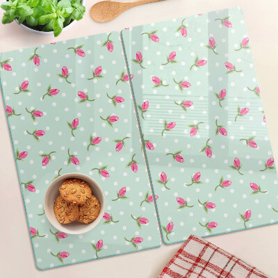 Tábua para cozinha Tulipas cor de rosa em um fundo verde