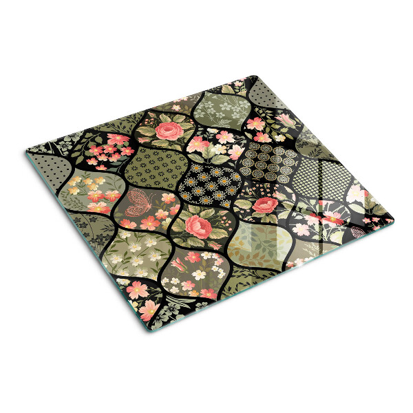 Tábua para cozinha Patchwork floral com padrões geométricos
