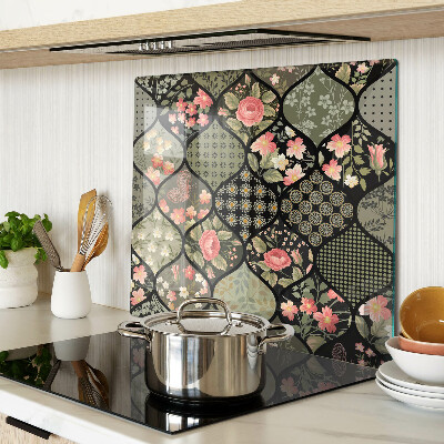 Tábua para cozinha Patchwork floral com padrões geométricos