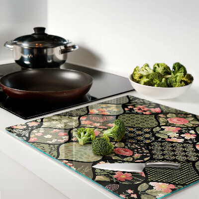 Tábua para cozinha Patchwork floral com padrões geométricos