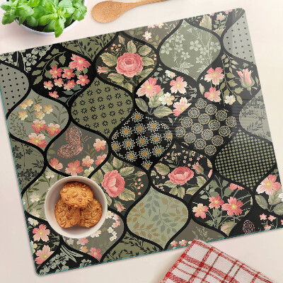 Tábua para cozinha Patchwork floral com padrões geométricos