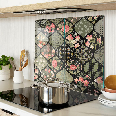 Tábua para cozinha Patchwork floral com padrões geométricos