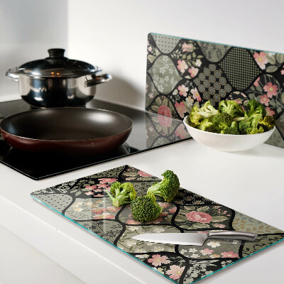 Tábua para cozinha Patchwork floral com padrões geométricos