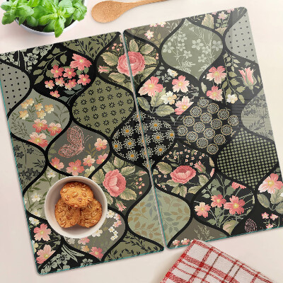 Tábua para cozinha Patchwork floral com padrões geométricos