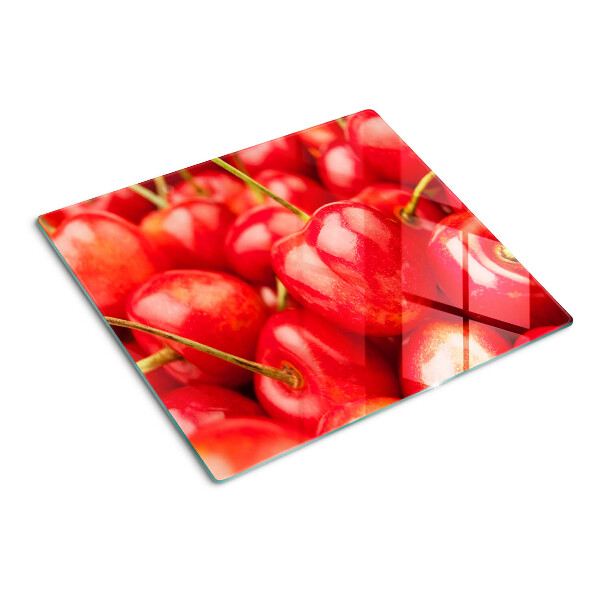 Tábua para corte Cerejas em fundo vermelho