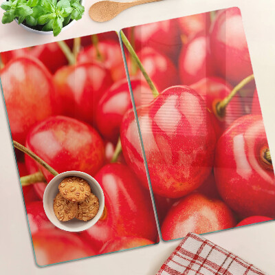 Tábua para corte Cerejas em fundo vermelho