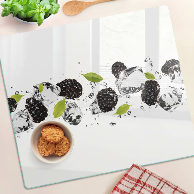 Tábua para cozinha Framboesas com folhas e gotas de água