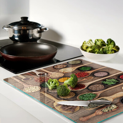 Tábua para cozinha Especiarias e ervas em colheres