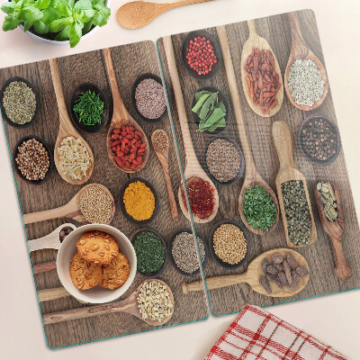 Tábua para cozinha Especiarias e ervas em colheres
