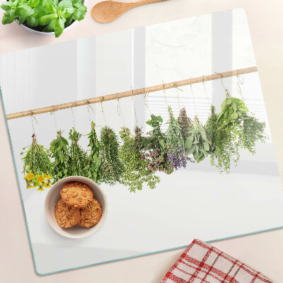 Tábua para corte Ervas secas em uma corda