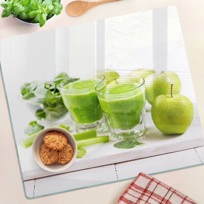 Tábua para corte Smoothie verde com ingredientes frescos