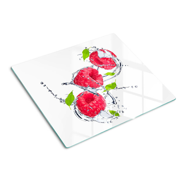 Tábua para corte Framboesas em água com folhas