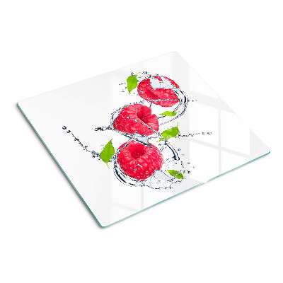 Tábua para corte Framboesas em água com folhas