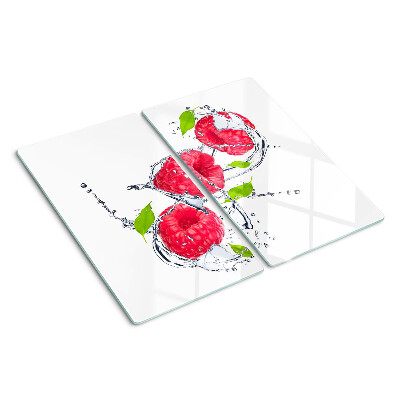 Tábua para corte Framboesas em água com folhas