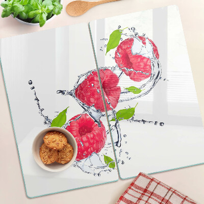 Tábua para corte Framboesas em água com folhas