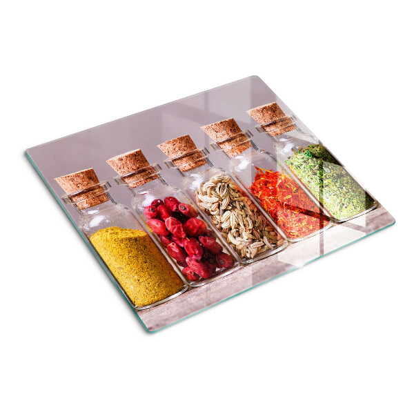 Tábua para corte Especiarias em potes de vidro