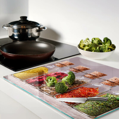 Tábua para corte Especiarias em potes de vidro