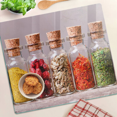 Tábua para corte Especiarias em potes de vidro