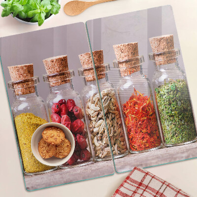 Tábua para corte Especiarias em potes de vidro