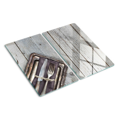 Tábua para corte Talheres rústicos sobre fundo de madeira