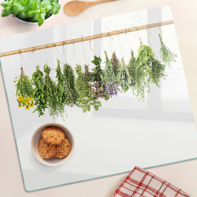 Tábua para corte Ervas secas em uma corda