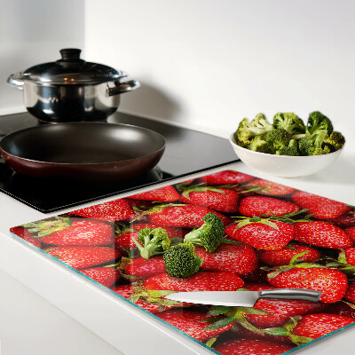 Tábua para cozinha Morangos em fundo vermelho