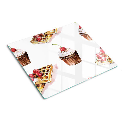 Tábua para cozinha Waffles e cupcakes com cerejas