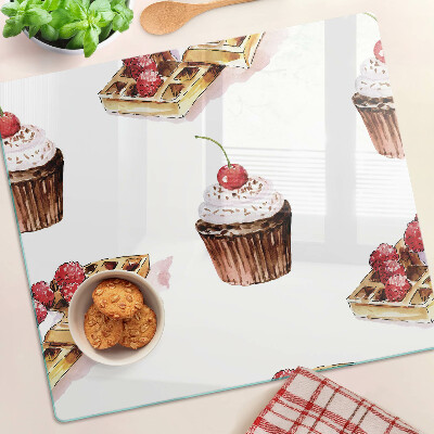 Tábua para cozinha Waffles e cupcakes com cerejas