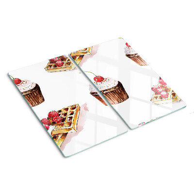 Tábua para cozinha Waffles e cupcakes com cerejas