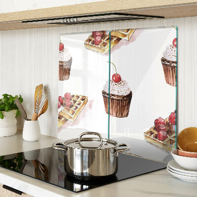 Tábua para cozinha Waffles e cupcakes com cerejas