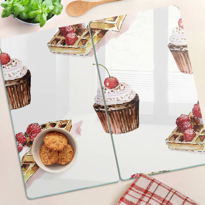 Tábua para cozinha Waffles e cupcakes com cerejas