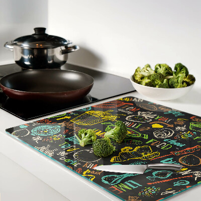 Tábua para corte Tema culinário com comida