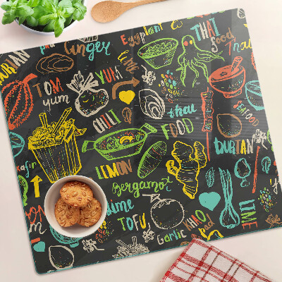 Tábua para corte Tema culinário com comida