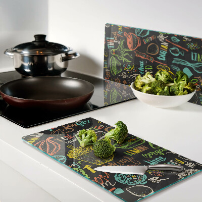 Tábua para corte Tema culinário com comida