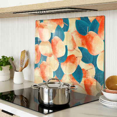 Tábua para cozinha Pêssegos contra o fundo de folhas