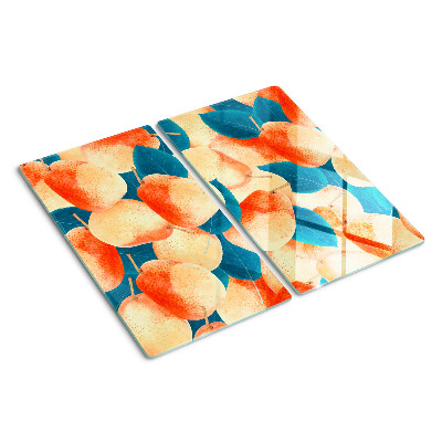 Tábua para cozinha Pêssegos contra o fundo de folhas