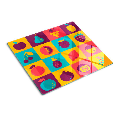 Tábua para corte Motivo de frutas em quadrados coloridos