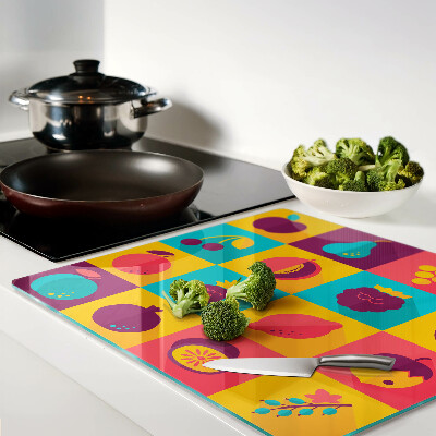 Tábua para corte Motivo de frutas em quadrados coloridos