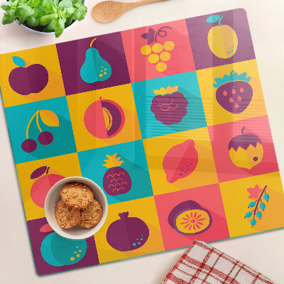 Tábua para corte Motivo de frutas em quadrados coloridos