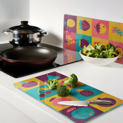 Tábua para corte Motivo de frutas em quadrados coloridos