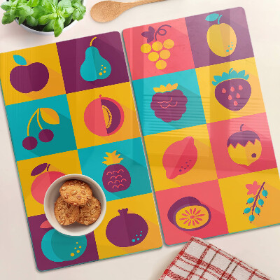 Tábua para corte Motivo de frutas em quadrados coloridos