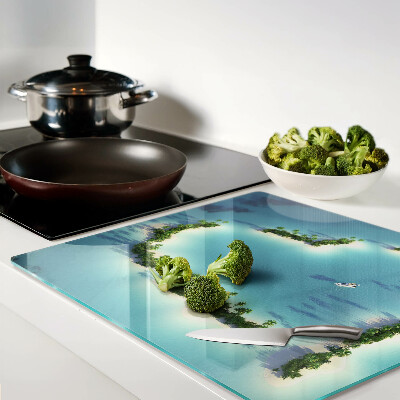 Tábua para corte Uma ilha paradisíaca com palmeiras