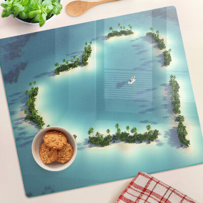 Tábua para corte Uma ilha paradisíaca com palmeiras