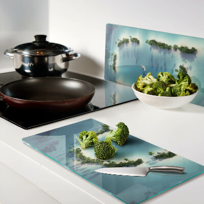 Tábua para corte Uma ilha paradisíaca com palmeiras