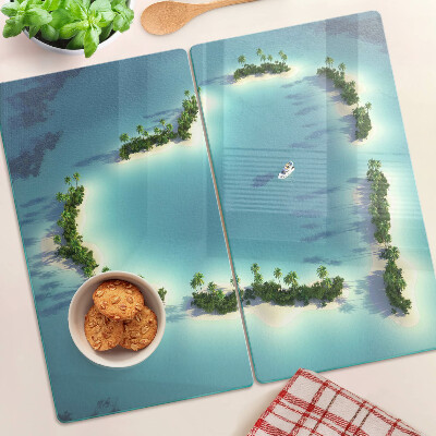 Tábua para corte Uma ilha paradisíaca com palmeiras