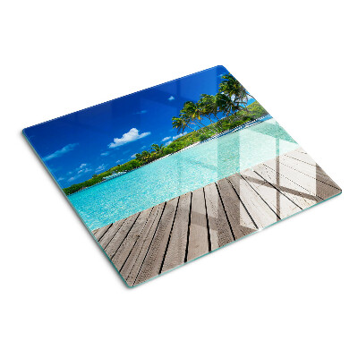 Tábua para corte Praia tropical com palmeiras
