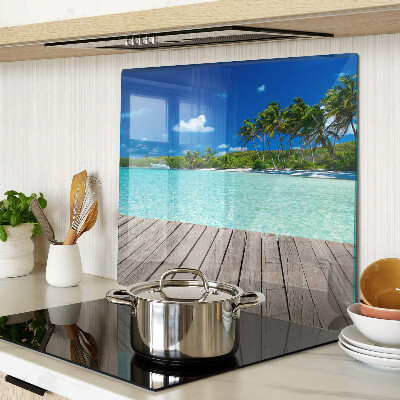 Tábua para corte Praia tropical com palmeiras